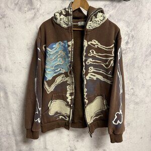 HBAT Skeleton Hoodie Sweatshirt Mens M Streetwear BROKEN ZIPPER